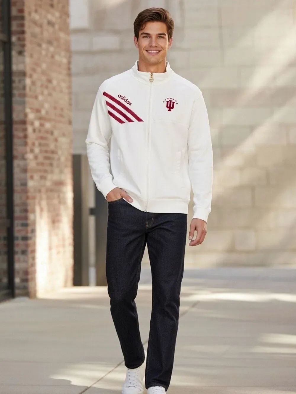 Adidas Indiana Hoosiers Full Zip Jacket Men’s Medium White IU NCAA Track Rare